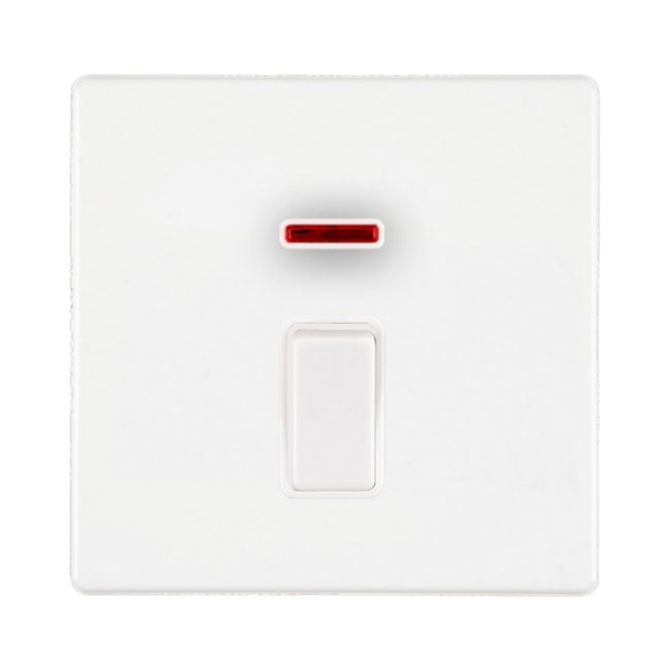 White Screwless 1 Gang 20AX Double Pole Rocker Switch with Neon
